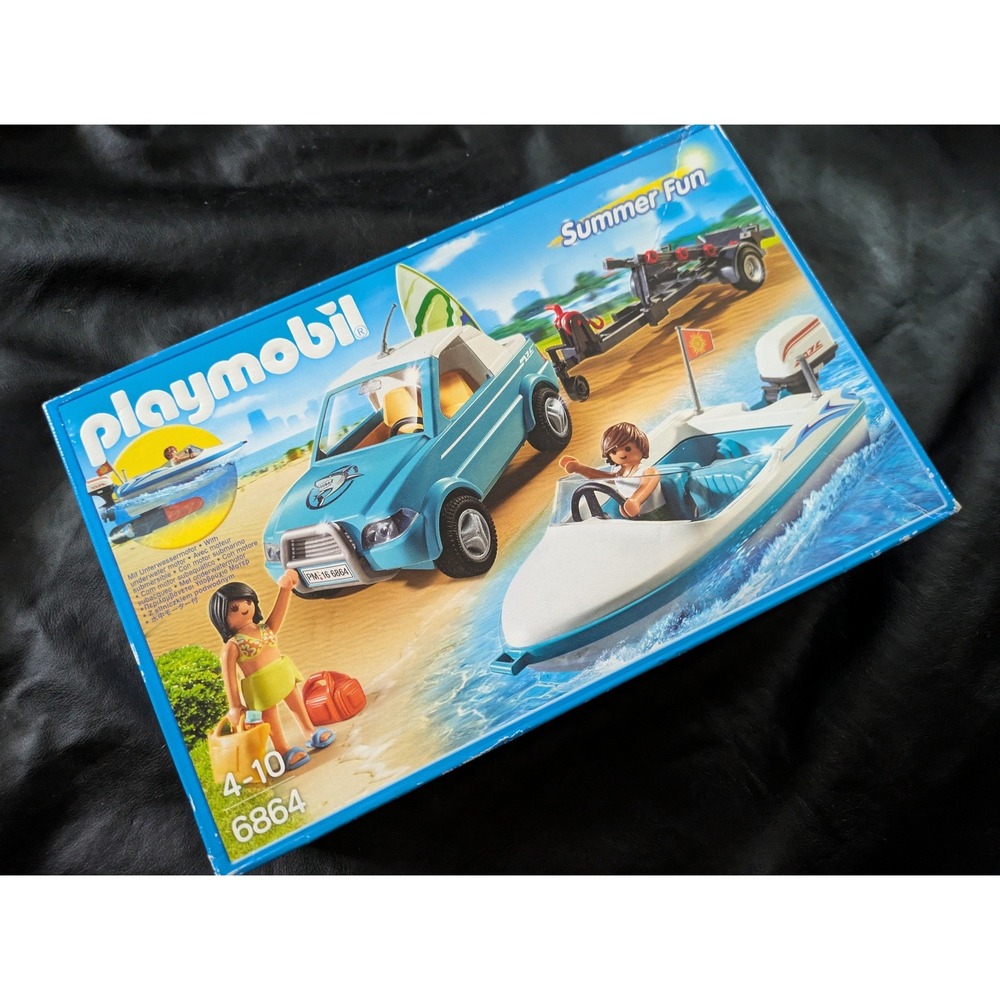 Playmobil Summer Fun Speedboat with Passenger Car Trailer Set 6864 New Sealed